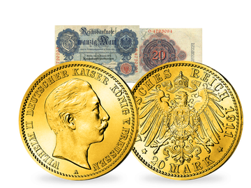 2er-Set 20 Mark Wilhelm II. + Reichsbanknote 20 Mark